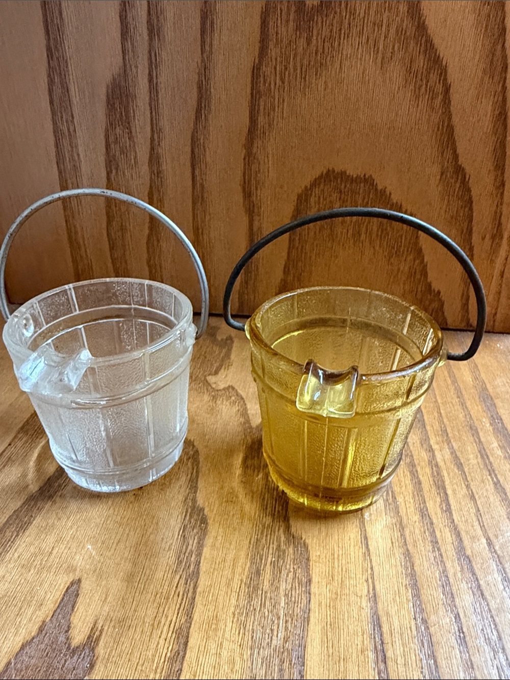 Vintage Federal Amber Glass Mini Bucket Ashtrays Candle Holders Vases
